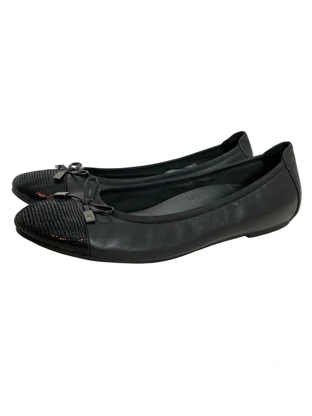 Vionic Minna Ballet Flats Shoes Womens Size 10 Black Bow Toe Cap Slides